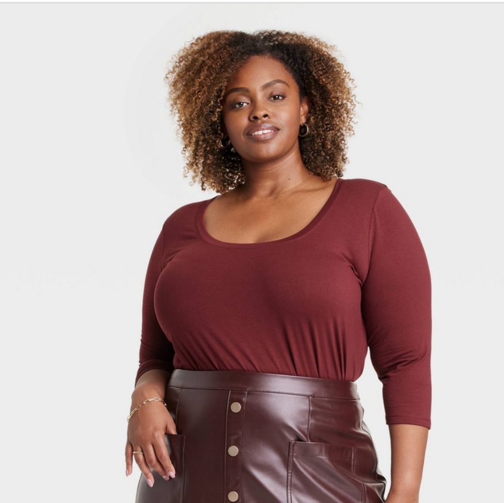 NWT Women's Elbow Sleeve Tunic T-Shirt - Ava & Viv™ Burgundy 2X